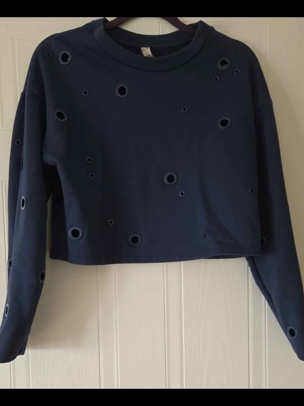 ALO Yoga Navy Cropped Crewneck Sweatshirt with Eyelet Holes